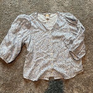 H&M Blue and White Patterned Blouse